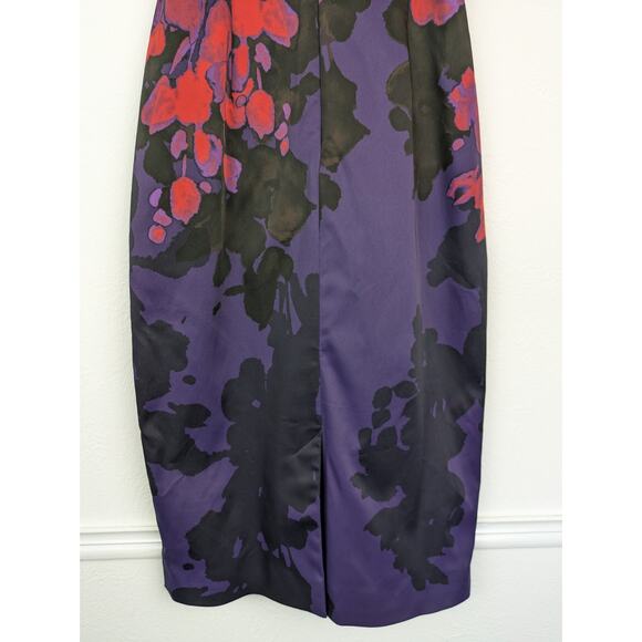Karen Millen Dress Halter Floral Satin Cocktail Purple Red Black Designer Size 6 - Picture 8 of 13